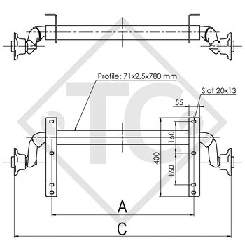 Assale sfrenato 750kg PLUS OPTIMA tipo di assale 700-5 con staffa e supporto alta