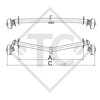 Essieu EURO1 - 1700kg freiné type d'essieu DELTA SIN 14-3 avec AAA (réglage automatique des garnitures de frein)