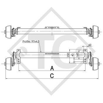 Braked axle 1500kg EURO COMPACT axle type B 1600-3