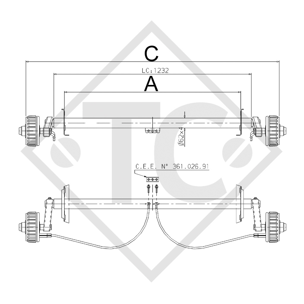 Assale frenato 850kg BASIC tipo di assale BT9628 Rapido