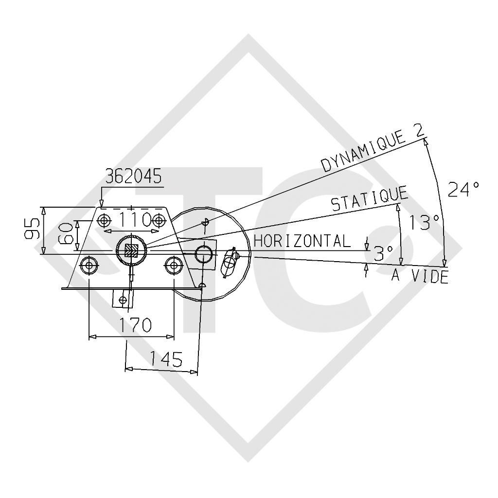 Braked axle 850kg BASIC axle type BT9628 Rapido