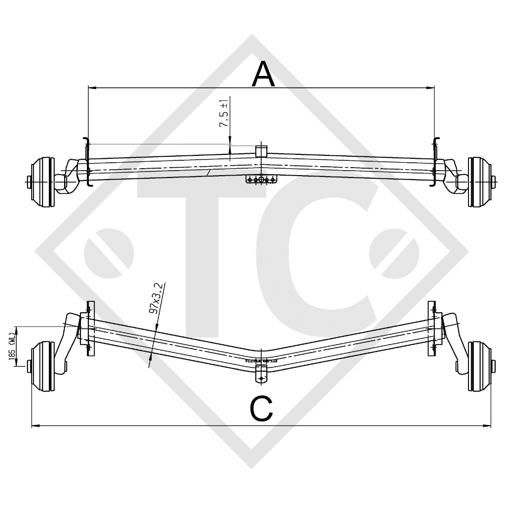 Assale frenato 1300kg EURO1 tipo di assale DELTA SI-N 12 Tabbert 530