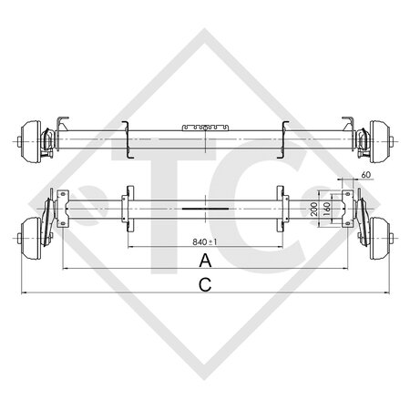 Achse gebremst 1350kg EURO COMPACT Achstyp B 1200-6 - Pongratz