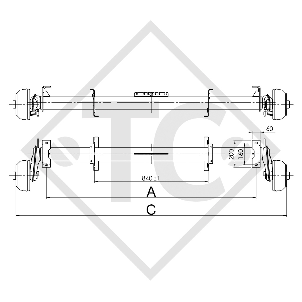 Assale frenato 1350kg EURO COMPACT tipo di assale B 1200-6 - Pongratz