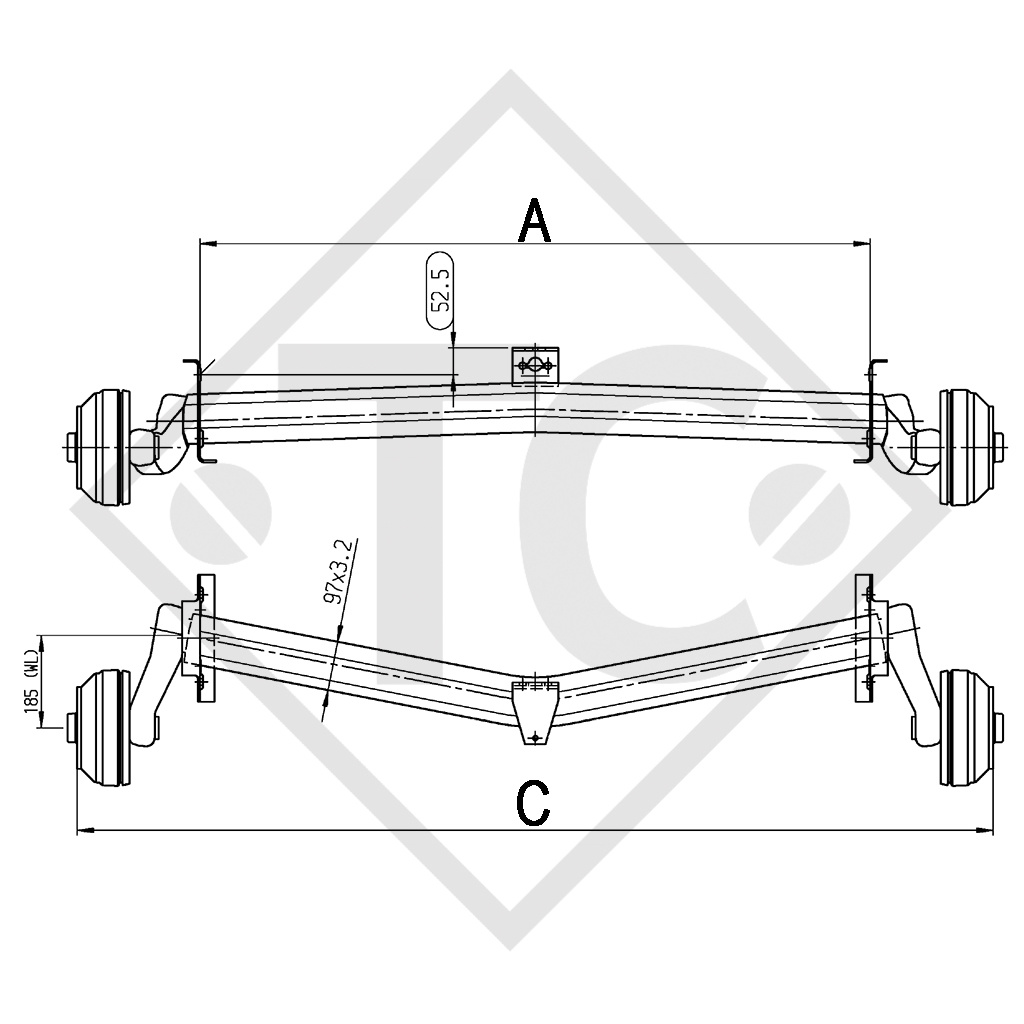 Essieu EURO Plus 1100kg freiné type d'essieu DELTA SI-N 10, BUERSTNER 4368