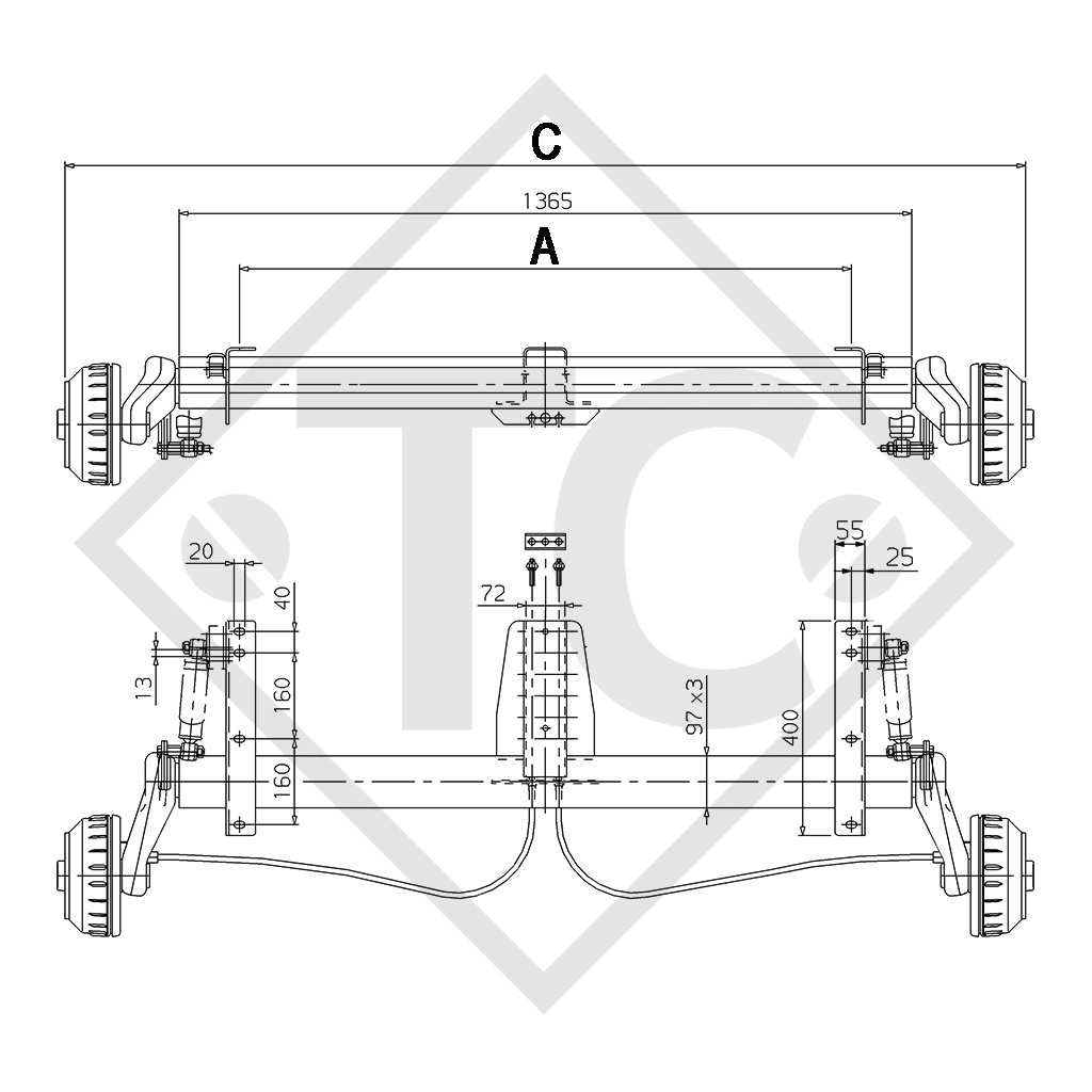 Essieu EURO PLUS 1000kg freiné type d'essieu B 1000-3, BUERSTNER 4851