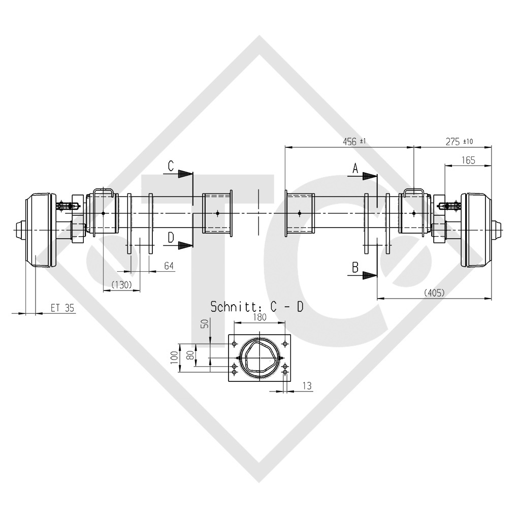 Lowering braked half axles 1800kg axle type BRA1800-9 (pair)