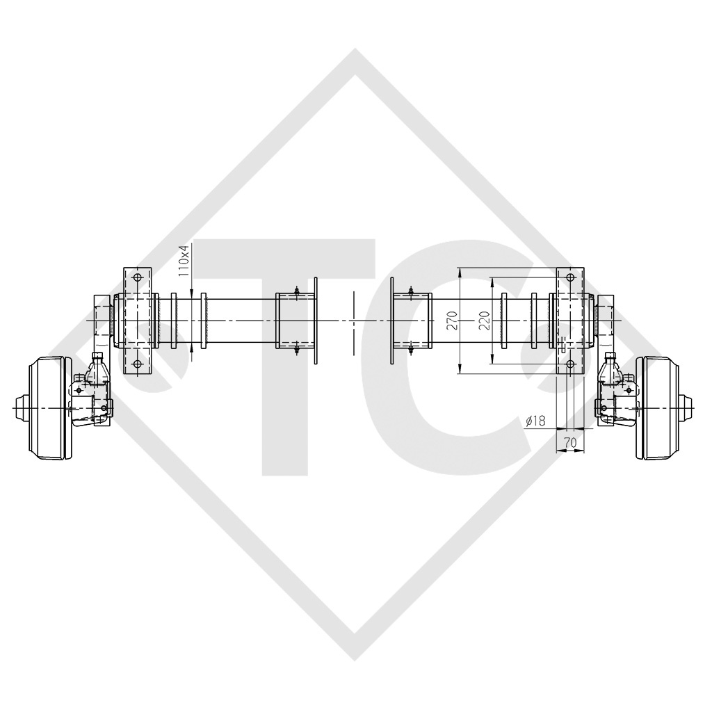 Lowering braked half axles 1800kg axle type BRA1800-9 (pair)