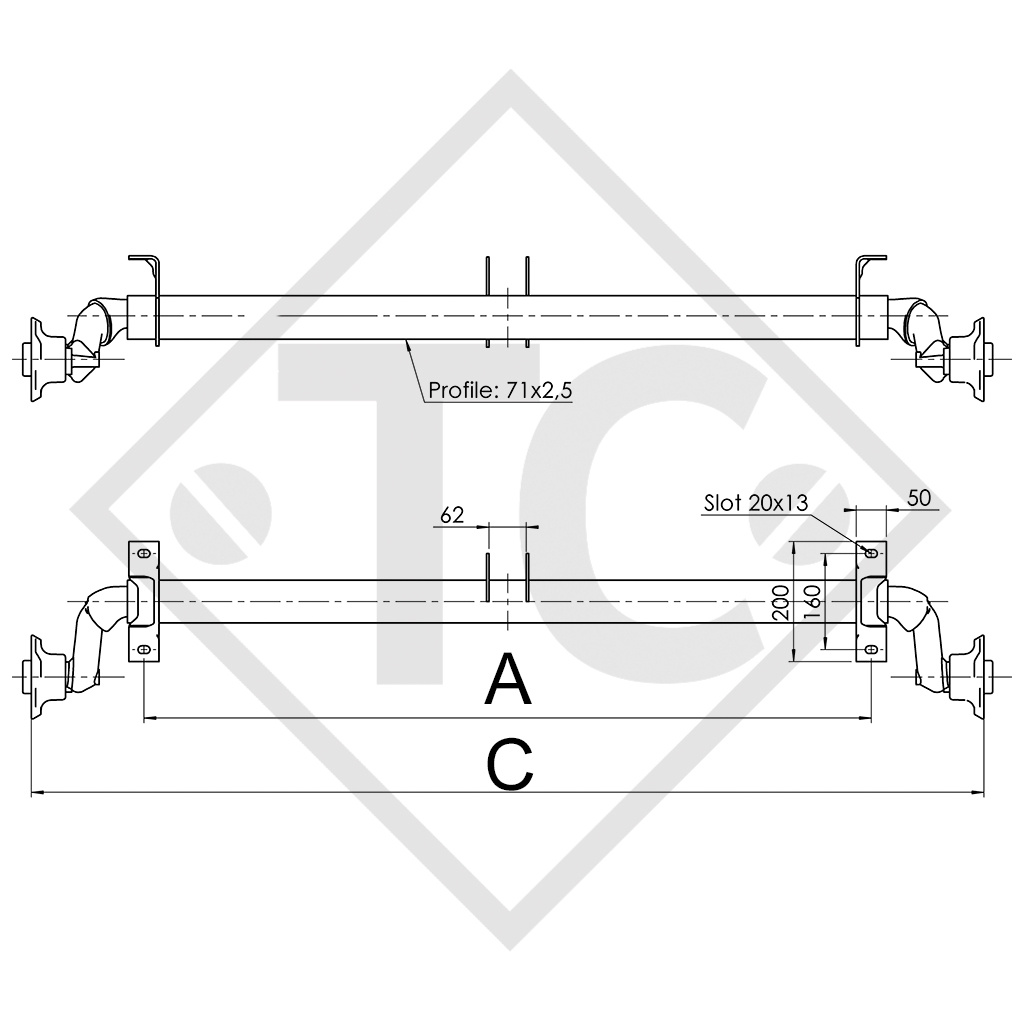 Assale sfrenato 750kg PLUS OPTIMA tipo di assale 700-5 con staffa e supporto alta