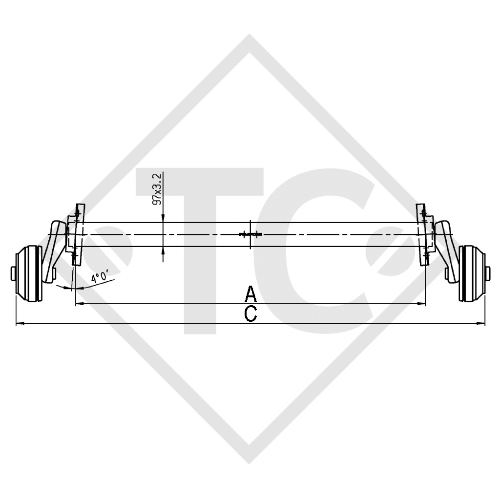 Braked axle 1300kg EURO PLUS axle type B 1200-5