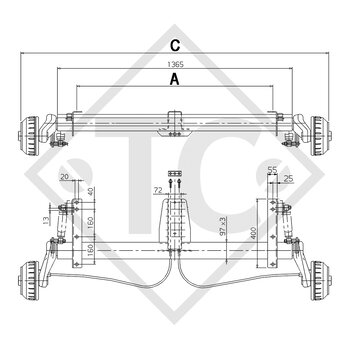 Essieu EURO PLUS 1000kg freiné type d'essieu B 1000-3