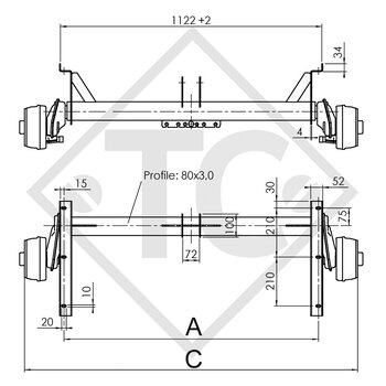 Achse gebremst 900kg EURO COMPACT Achstyp B 850-5, Pongratz LPA150G