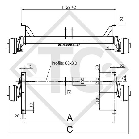 Assale frenato 900kg EURO COMPACT tipo di assale B 850-5, Pongratz LPA150G
