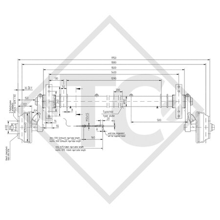 Eje abatibles, tipo de eje DB 1805, eje sencillo 1800kg, 45.32.368.061, 4012364