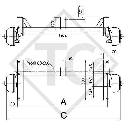 Assale frenato 800kg EURO COMPACT tipo di assale B 850-3