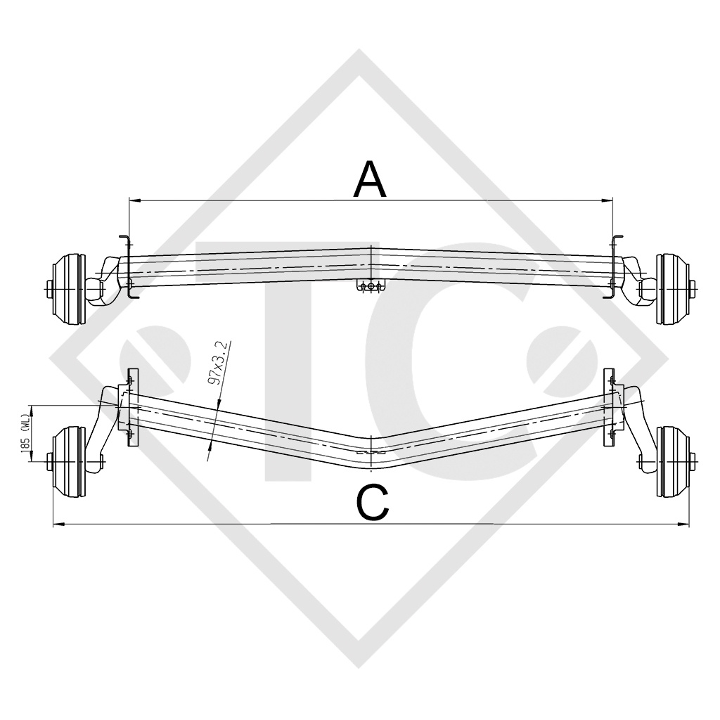 Essieu EURO Plus 1300kg freiné type d'essieu DELTA SI-N 12