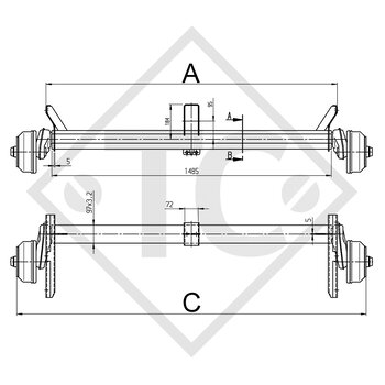 Braked axle 1350kg EURO COMPACT axle type B 1200-6, Humbaur