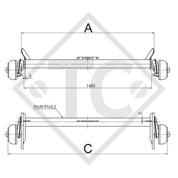 Braked axle 1300kg EURO Compact axle type B 1200-5, Humbaur