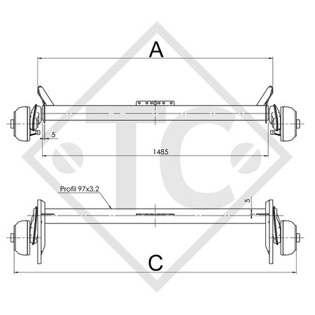 Assale frenato 1300kg EURO Compact tipo di assale B 1200-5, Humbaur