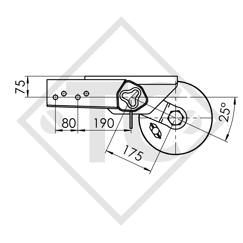 Braked axle 1800kg EURO1 axle type B 1800-9 with top hat profile 130mm