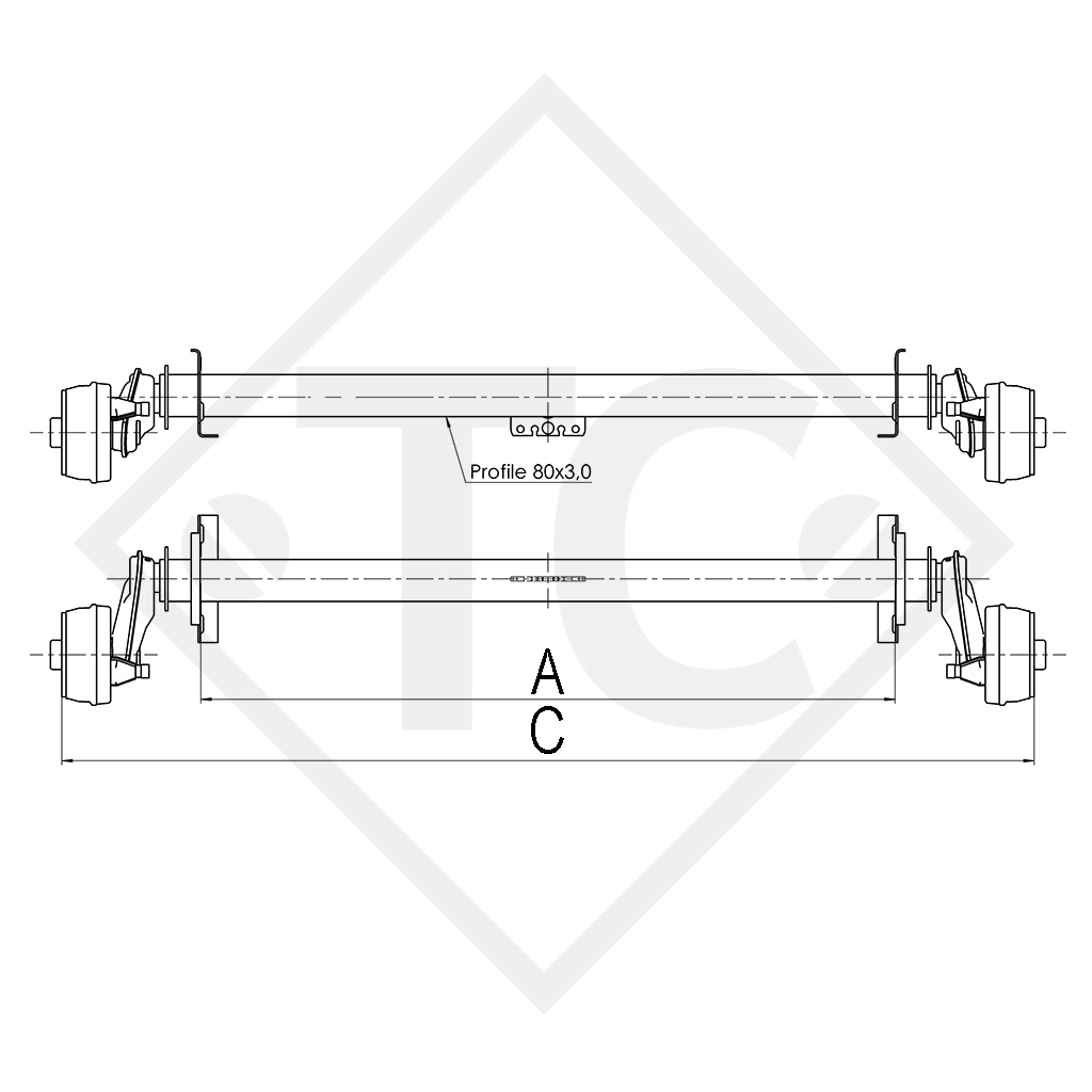 Braked axle 1000kg EURO Compact axle type B 850-10