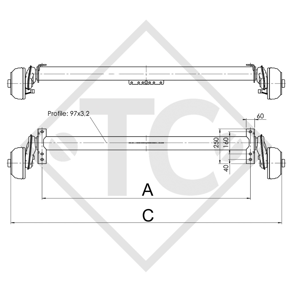 Assale frenato 1300kg EURO COMPACT tipo di assale B 1200-5