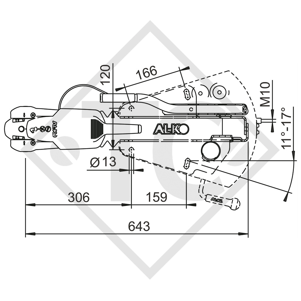 Commande de freinage avec semelle en V type 200V, 1300 à 2000kg, SANS stabilisateur AKS 3004