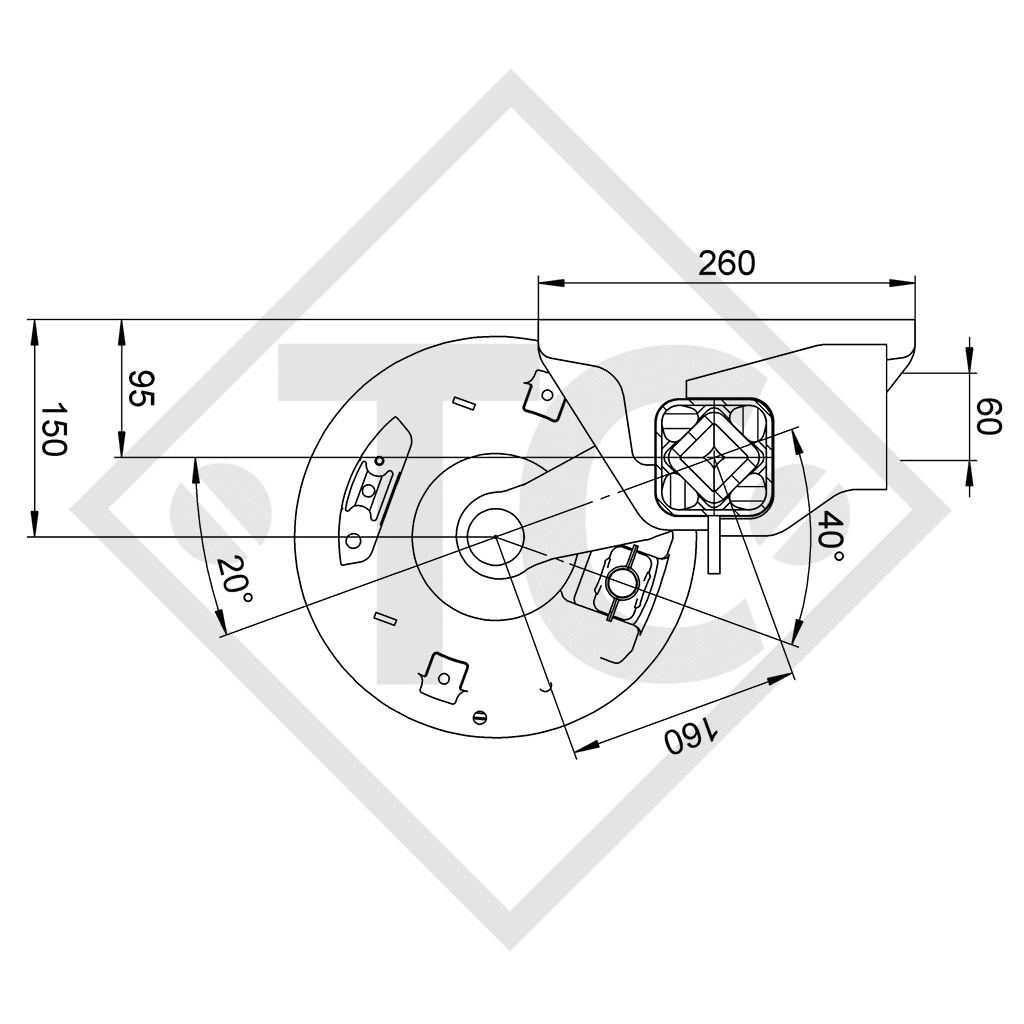 Braked axle SWING 1800kg axle type CB 1805, 46.32.368.887