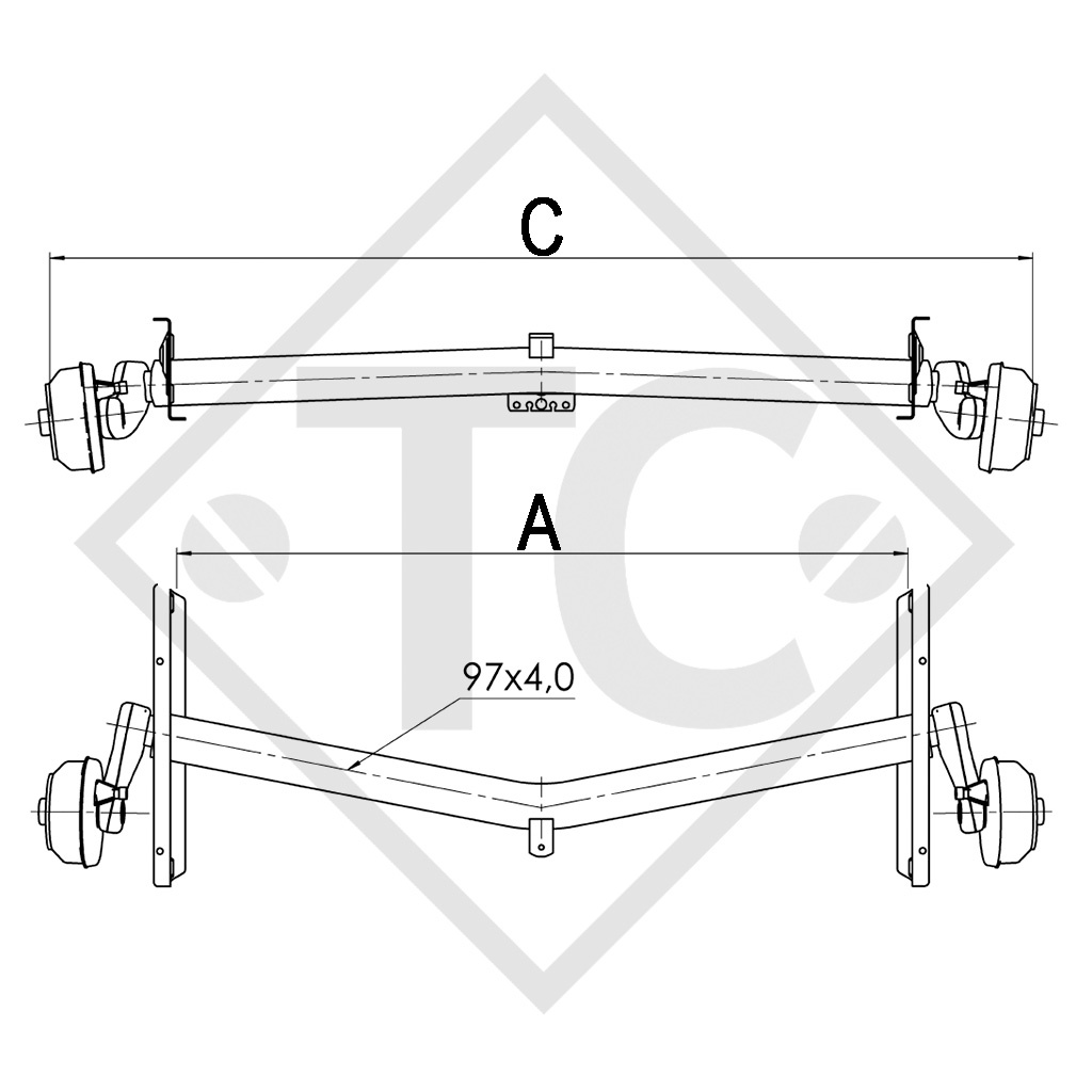 Achse gebremst 1500kg EURO1 Achstyp DELTA SIN 14-1