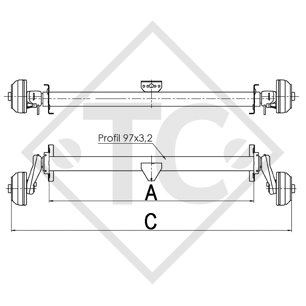 Braked axle 1300kg EURO1 axle type B 1200-5 Hymer Eriba feeling 425