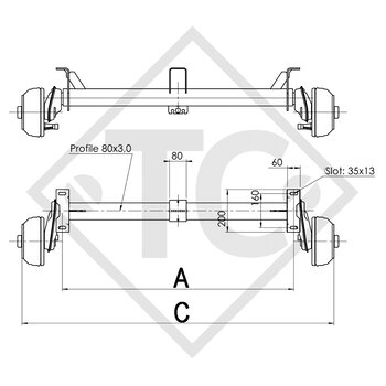 Essieu EURO COMPACT 1000kg freiné type d'essieu B 850-10, Saris