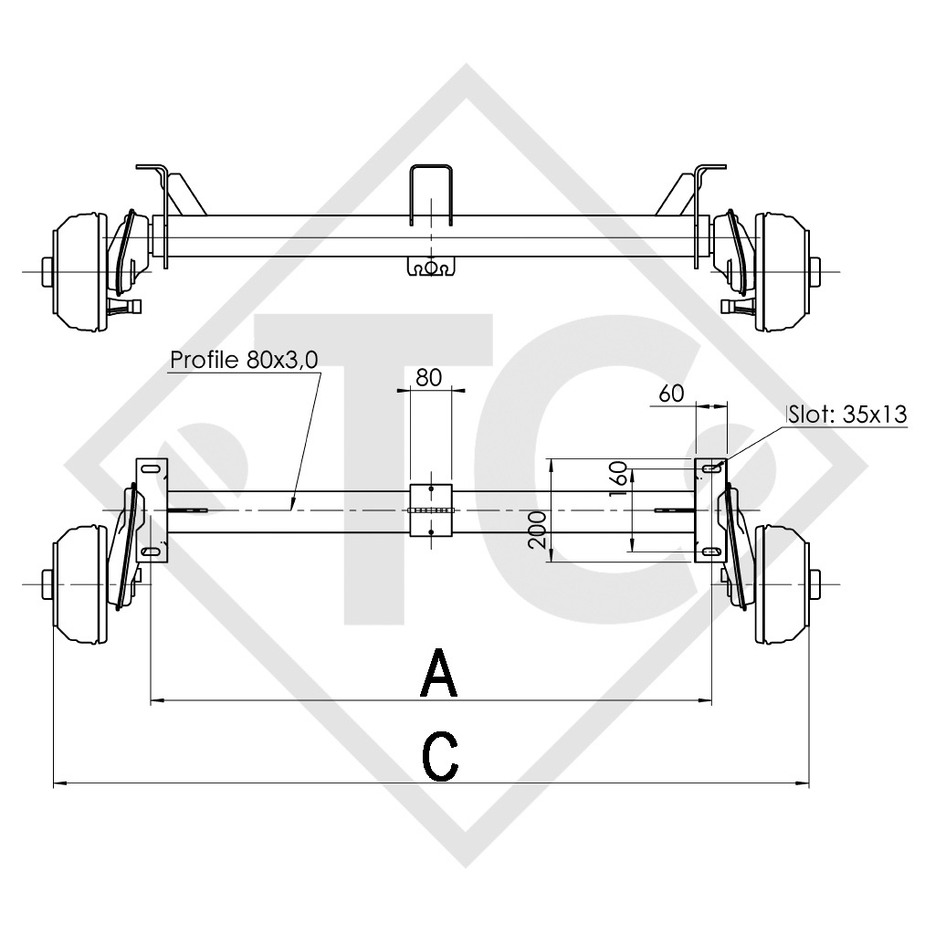 Eje con freno 1000kg EURO COMPACT tipo de eje B 850-10, Saris