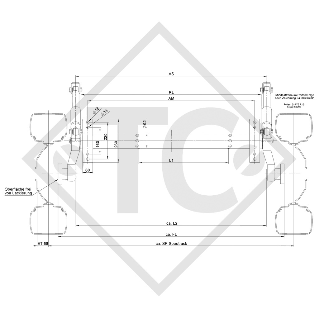 Achse ohne Bremse 2100kg Achstyp D 2100, 45.37.000.452 - FIAT DUCATO