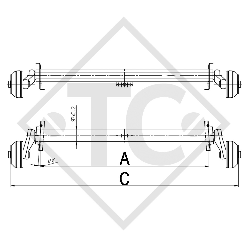 Achse gebremst 1300kg EURO1 Achstyp B 1200-5 - KNAUS SÜDWIND 8306