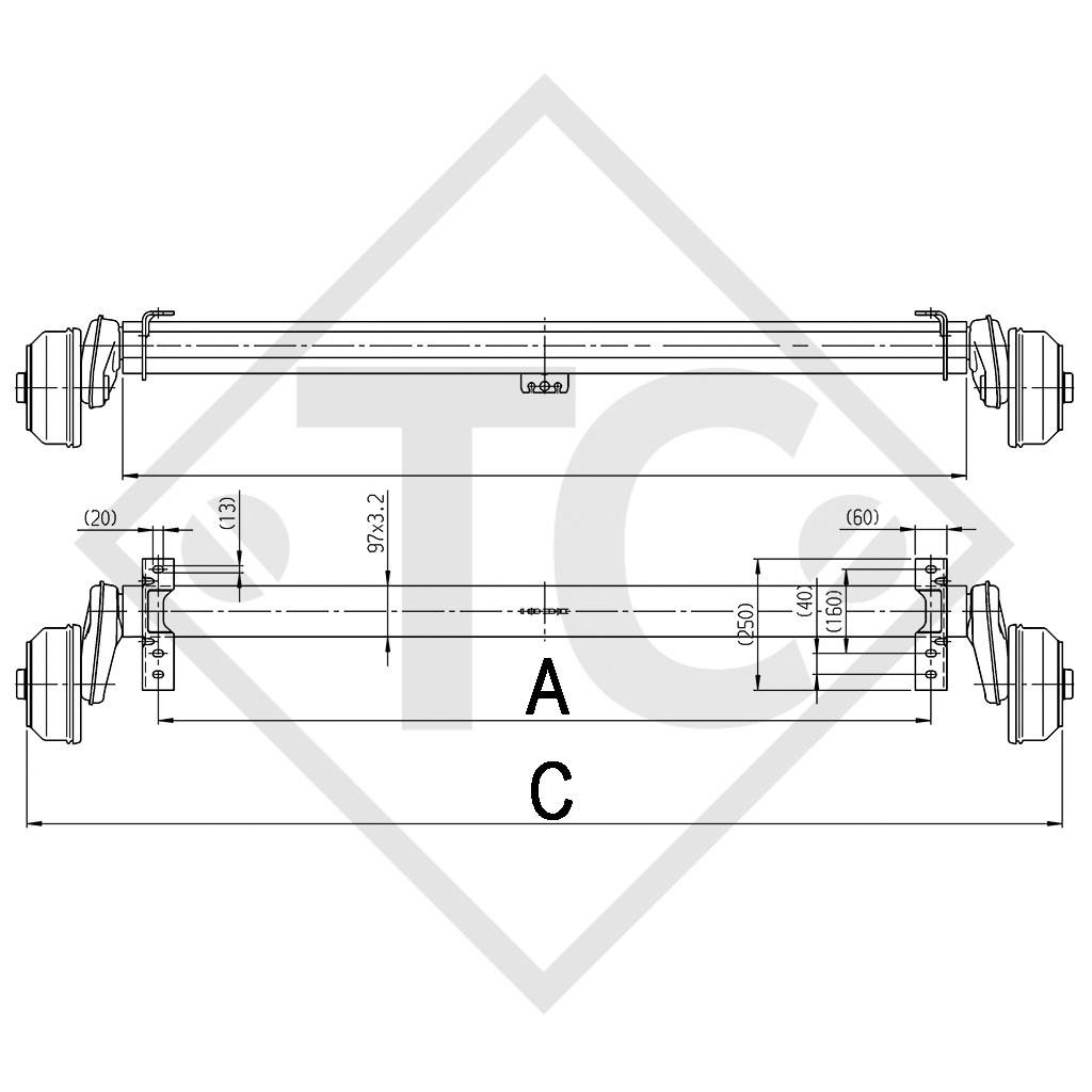 Braked axle 1000kg EURO Compact axle type B 1000-3