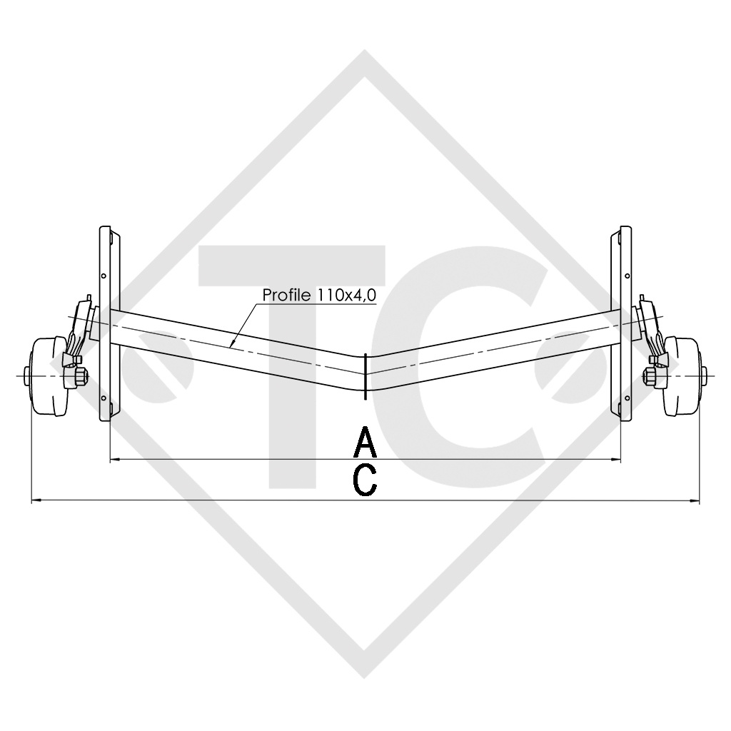 Assale frenato 1800kg EURO1 tipo di assale DELTA SI 18-1 con AAA (Regolazione automatica dei ferodi), FENDT Bianco 495 und 515