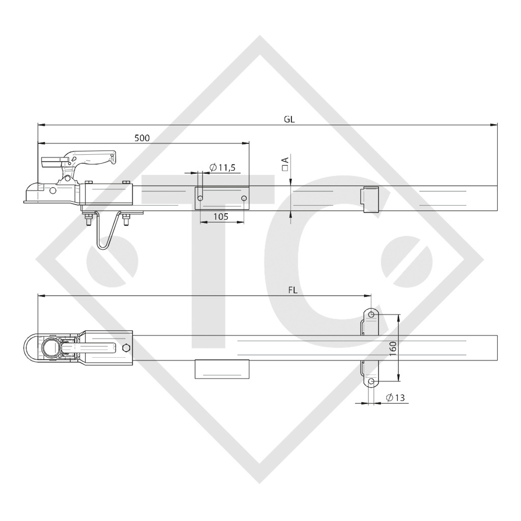 Lanza modelo WZV 075 cuadrada recta hasta 750kg