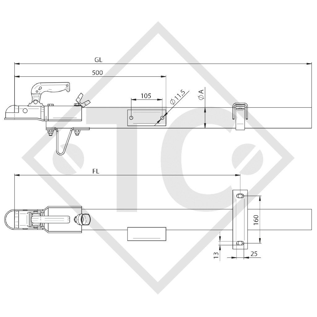 Timone tipo WZ 075 tondo dritto fino a 750kg