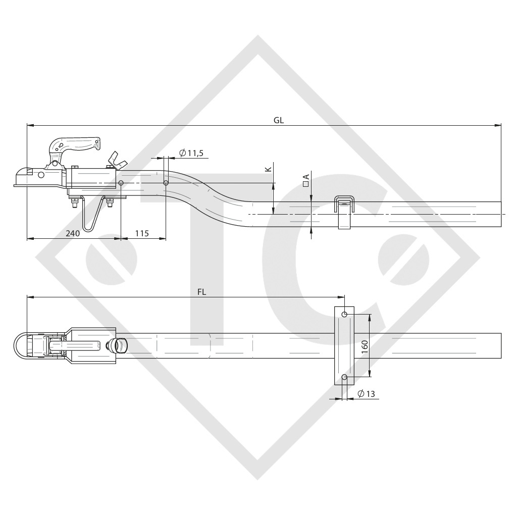 Timone tipo WZ 085 K  quadro dritto fino a 850kg