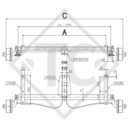 Assale frenato 750kg tipo di assale B 700-5 - HYMER, Eriba puck L 225