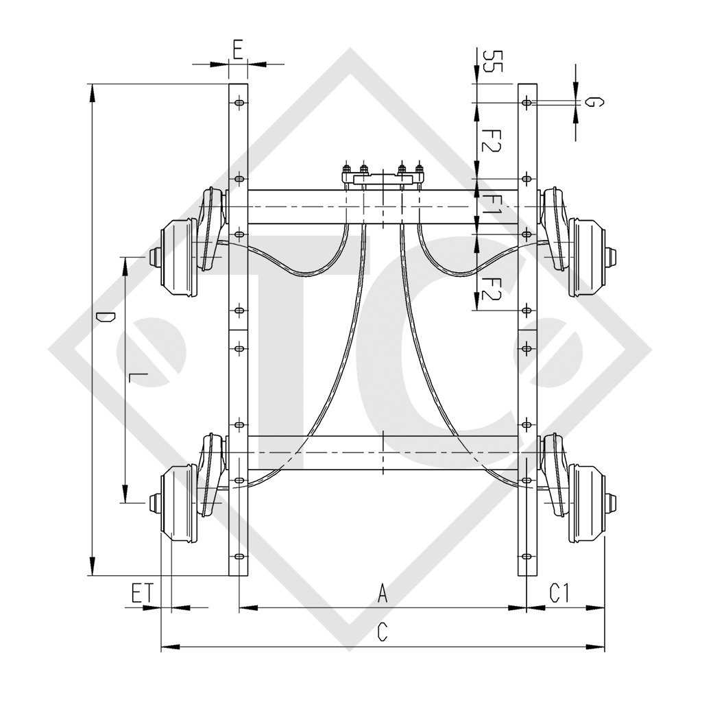 Achse Tandemaggregat gebremst 2000kg EURO Compact Achstyp 2x B 1000-3 - BRENDERUP 36 N