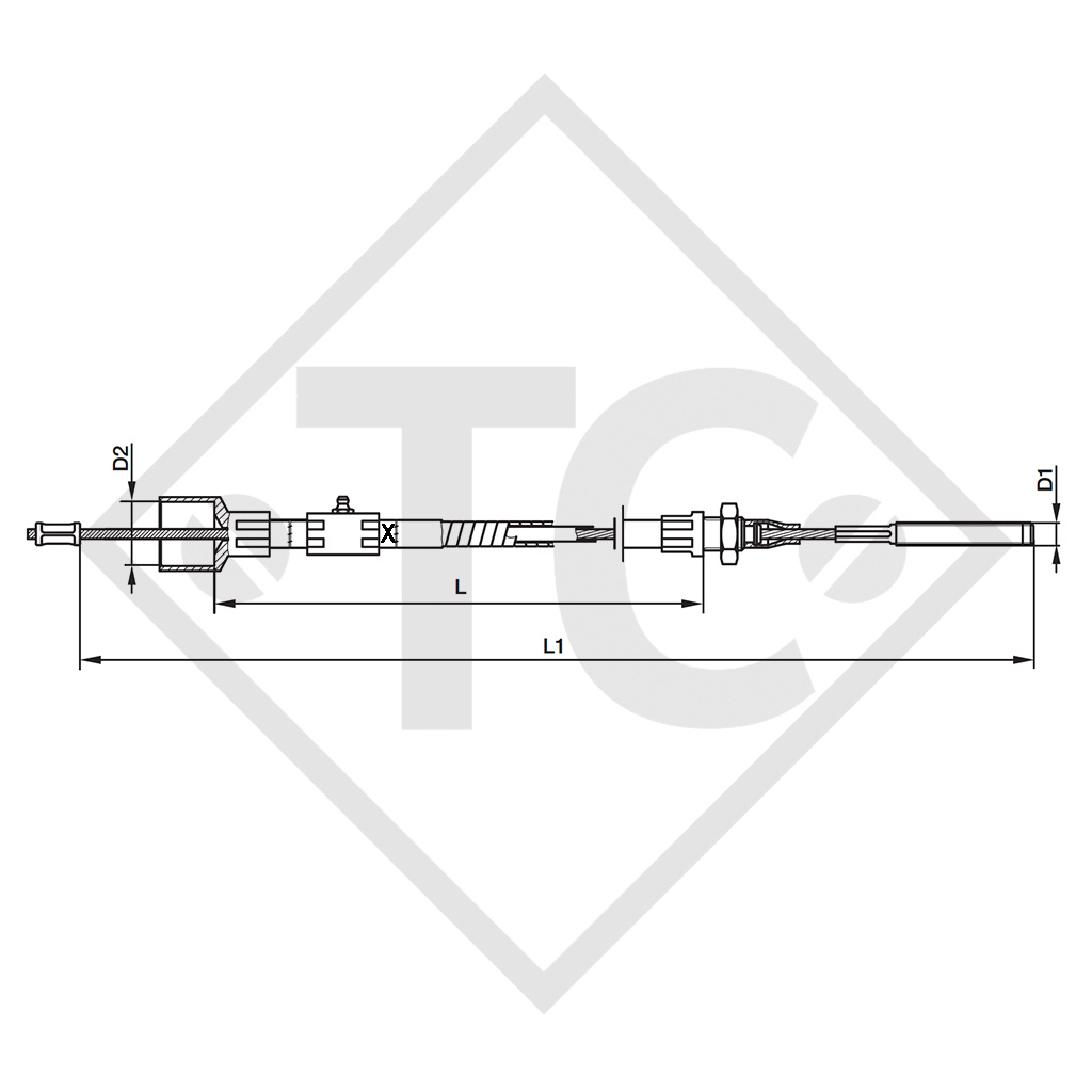 Câble de frein 05.089.80.50.0 avec accrochage filetage M8, avec graisseur