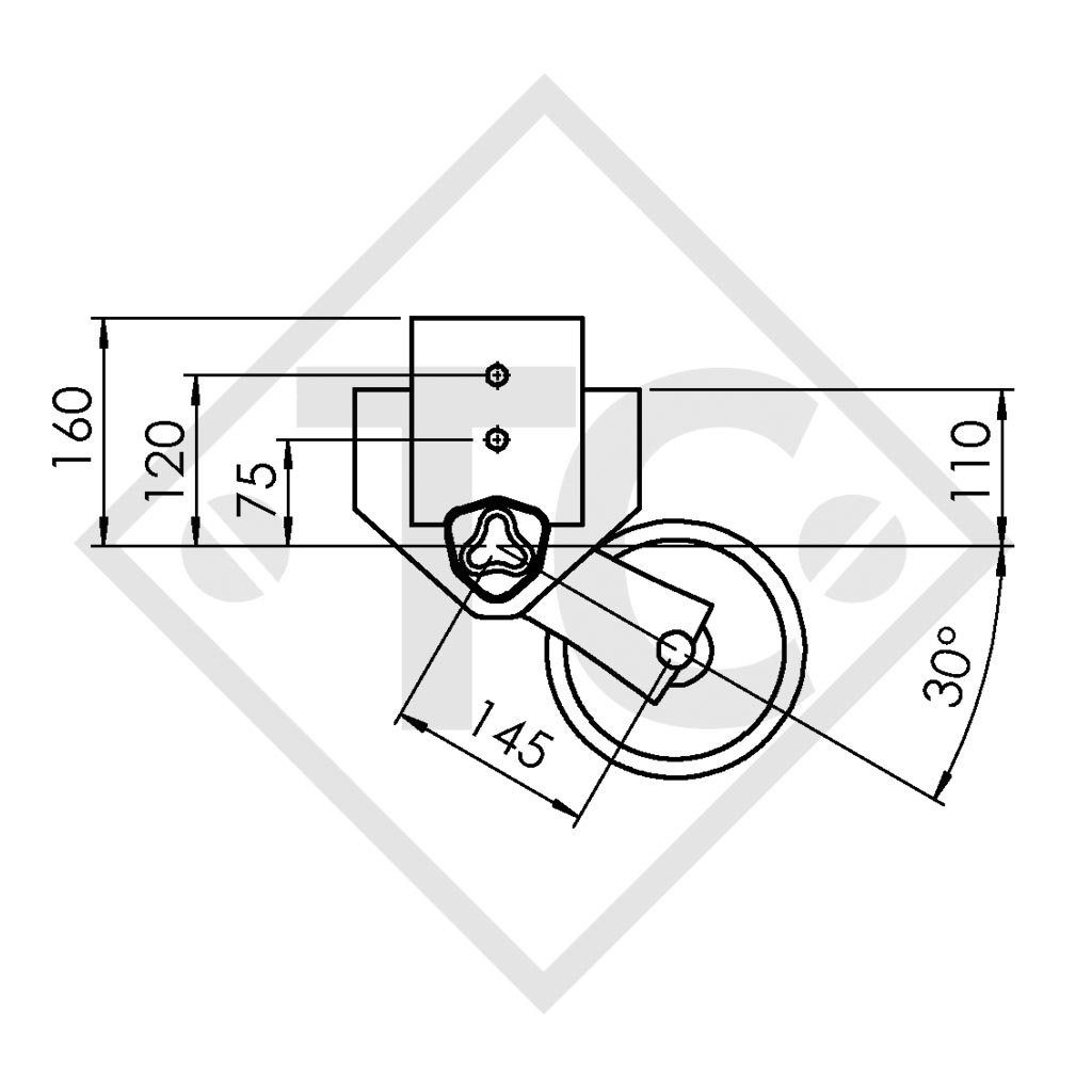 Unbraked axle 750kg PLUS OPTIMA axle type 700-5 with shackle and high axle bracket