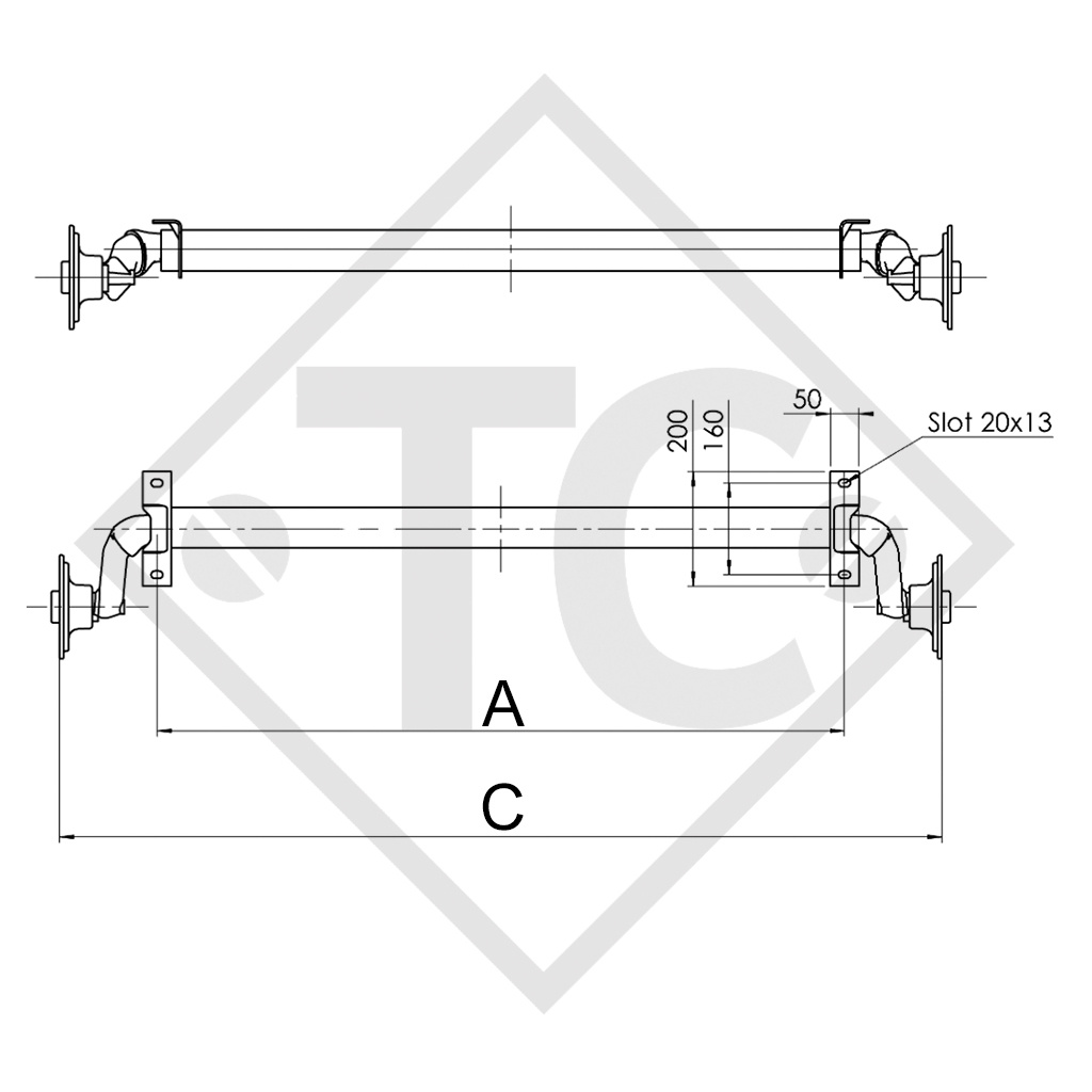 / SCHLEGL Achse ungebremst 750kg SWING Achstyp CB 755, 46.14.000.047