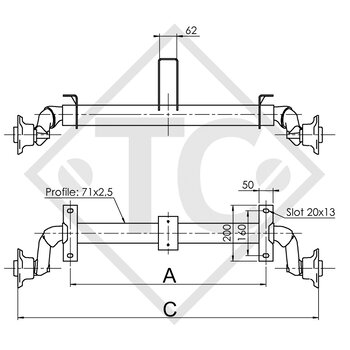 Essieu PLUS OPTIMA 750kg non freiné type d'essieu 700-5, HUMBAUR HU75