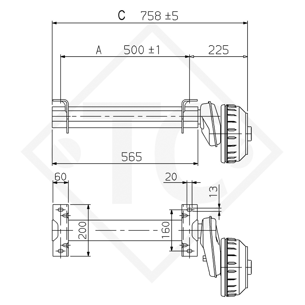 Demi-essieux freinés 1300kg type d'essieu B 1200-5