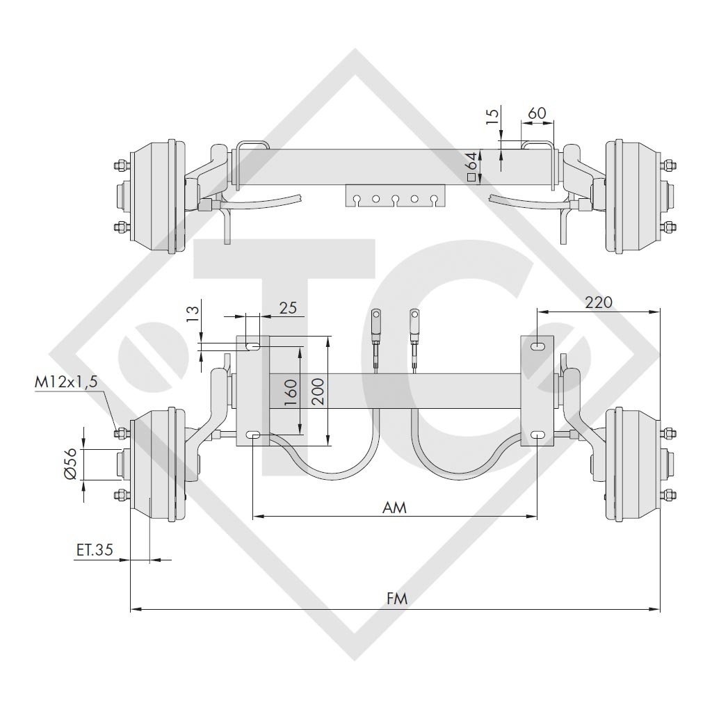 Achse gebremst 650kg Achstyp WAG 065 B