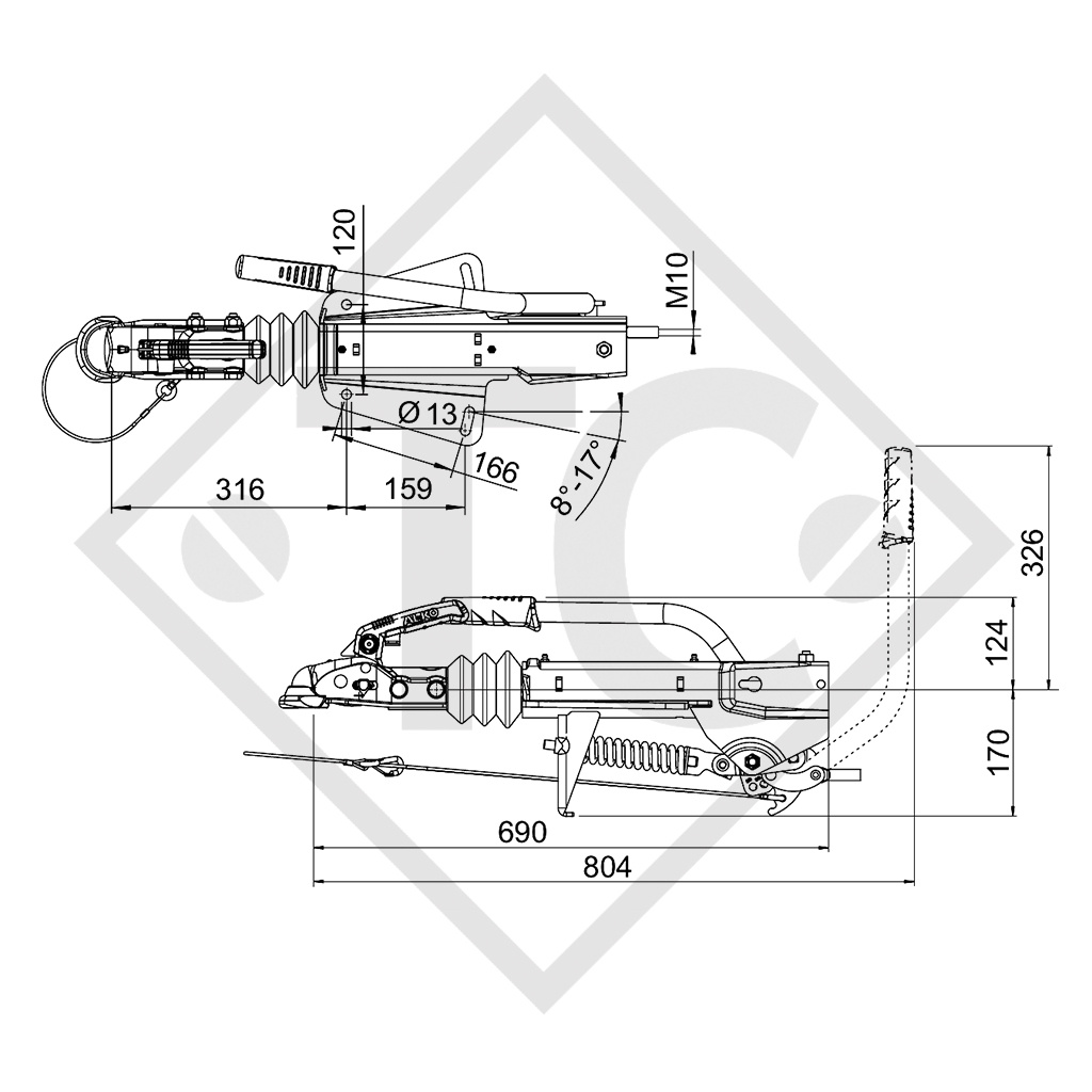 Enganche de inercia en V tipo 161S, 700 a 1350kg