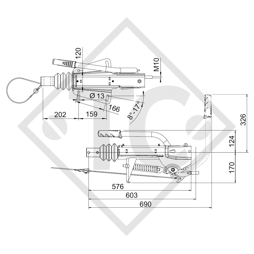 Enganche de inercia en V tipo 161S, 950 a 1600kg