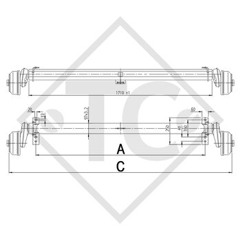 Essieu EURO-Compact 1300kg freiné type d'essieu B 1200-5